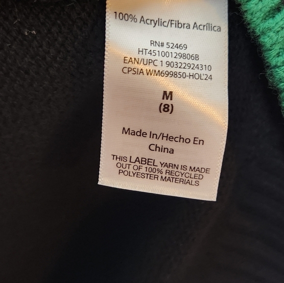 Holiday Time Boys Christmas Sweater size M (8) Black, Green, Red - Picture 3 of 4